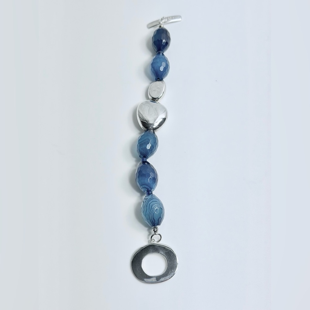 Vintage RARE HTF Robert Lee Morris Sterling Faceted Blue Stone Toggle Bracelet - Picture 8 of 16